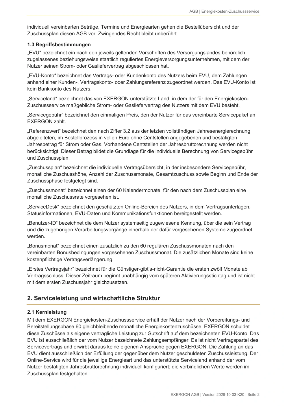 EXERGON Nutzungsbedingungen - Seite 2 von 17